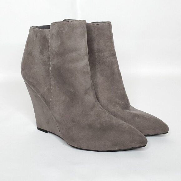 NEW Wedge Ankle Boot Bootie 8.5 Point Toe Faux Suede Gray Worthington Wor Lapaz - Picture 2 of 7